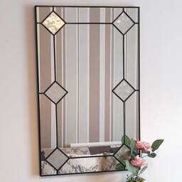 Art Deco Mirror, Wall Gold Mirror, Black Antique Home Decor, Stained Glass Mirror - thumbnail 3