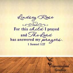 Personalized Wall Decal, For This Child I Have Prayed, 1 Samuel 127, Quote, Custom Nursery Sticker, Bedroom Decor, Vinyl Words - thumbnail 2
