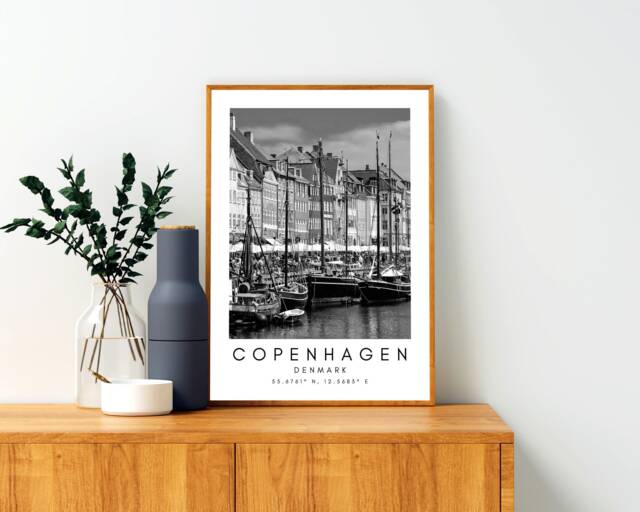 Copenhagen Print Minimalist Black & White Denmark Travel Art - image 1