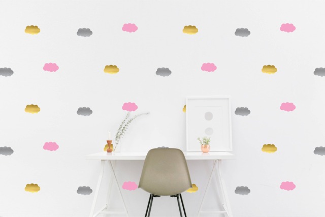 Cloud Wall Decal Gold Nursery Kids Room Wall Sticker Bedroom, Living Pattern Wallpaper Vinyl Decals Stickers Home Decor - image 1