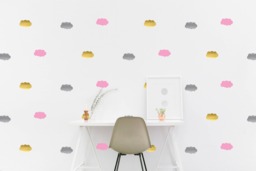 Cloud Wall Decal Gold Nursery Kids Room Wall Sticker Bedroom, Living Pattern Wallpaper Vinyl Decals Stickers Home Decor - thumbnail 1