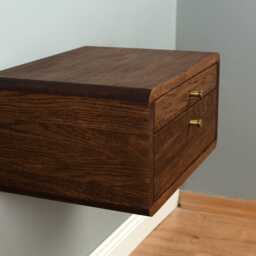 Floating Nightstand With Two Drawers in Solid Oak - Modern Metal Handle - thumbnail 4