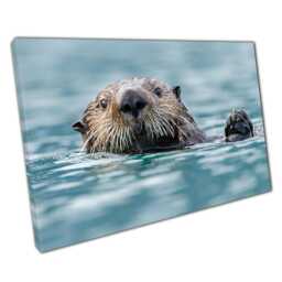 Adorable Sea Otter Swimming Canvas Print Charming Ocean Wildlife Wall Art For Home & Office Decor - thumbnail 1