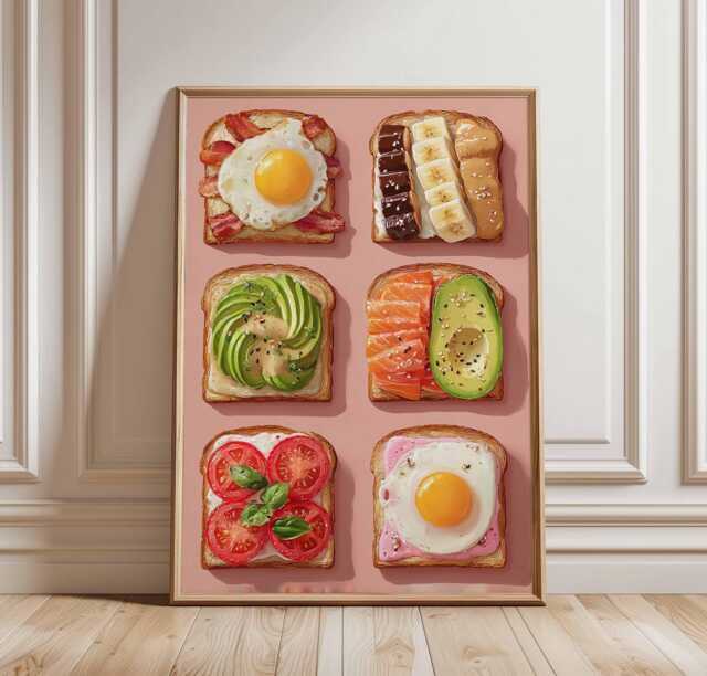 Breakfast Toast Poster, Avocado Wall Art, Food Print For Kitchen, Fruit Brunch Decor, Colorful Kitchen Foodie - image 1