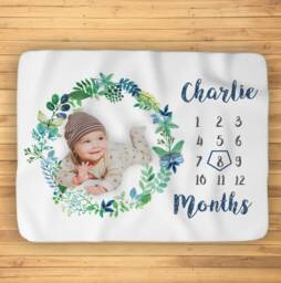Boy Milestone Blanket, Baby Monthly Month Green Leaves Shower Gift, Gift - thumbnail 1