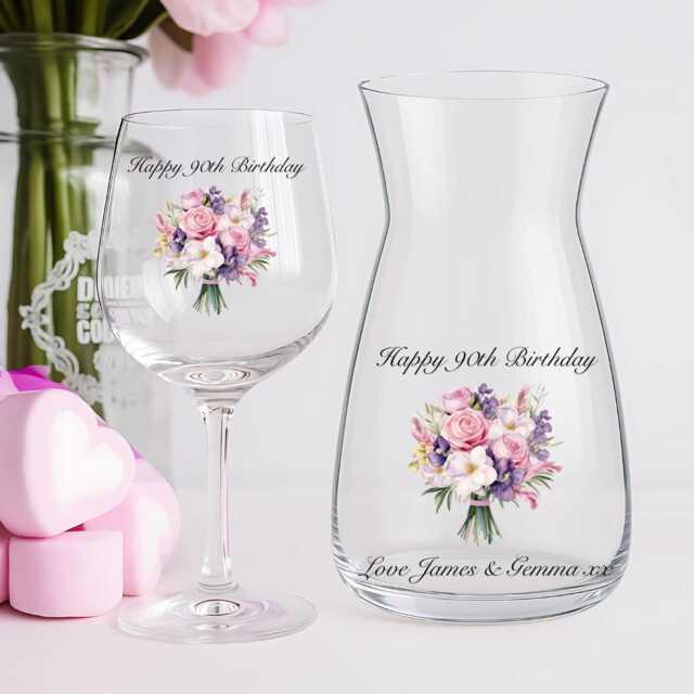 Personalised Happy Birthday Wine Glass & Vase Gift Set - 30Th 40Th 50Th -60Th -80Th 90Th 100Th -Milestone - image 1