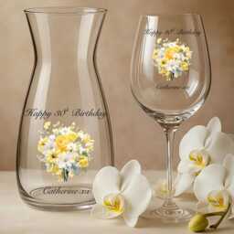 Personalised Happy Birthday Wine Glass & Vase Gift Set - 30Th 40Th 50Th -60Th -80Th 90Th 100Th -Milestone - thumbnail 3
