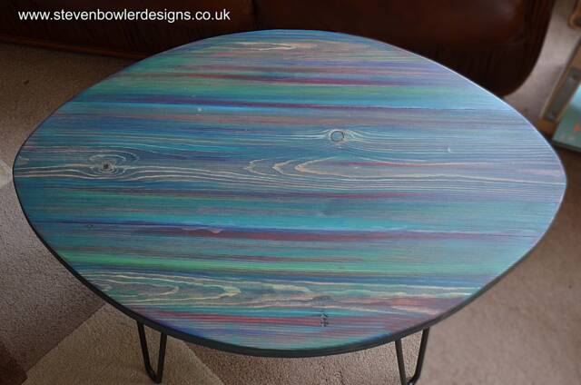 Oval Wood Coastal Cottage Coffee Table Multi Coloured Dark Storm Grey Finish Black Hair Pin Or Tapered Legs Available - image 1