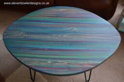 Oval Wood Coastal Cottage Coffee Table Multi Coloured Dark Storm Grey Finish Black Hair Pin Or Tapered Legs Available