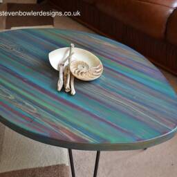 Oval Wood Coastal Cottage Coffee Table Multi Coloured Dark Storm Grey Finish Black Hair Pin Or Tapered Legs Available - thumbnail 2