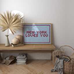 New York Loves You Cross Stitch Art Print, Retro Typography Wall Decor - thumbnail 1