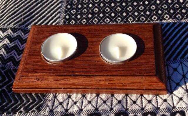 Oak Tea Light - Wooden Decor Candle Holder Small Salvaged Wood Votive Rustic Simple Country Home - image 1