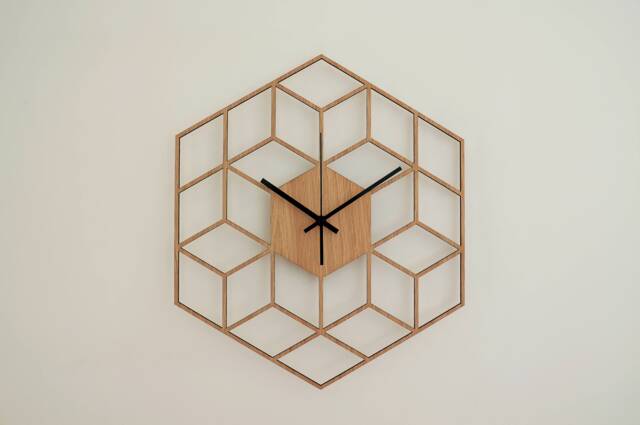 Minimalist Geometric Clock, Cube Inspired Wooden Wall Silent Non Ticking Wood Kitchen - Living Room Bedroom Decor - image 1