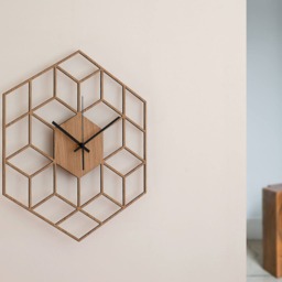 Minimalist Geometric Clock, Cube Inspired Wooden Wall Silent Non Ticking Wood Kitchen - Living Room Bedroom Decor - thumbnail 2