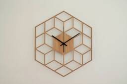 Minimalist Geometric Clock, Cube Inspired Wooden Wall Silent Non Ticking Wood Kitchen - Living Room Bedroom Decor - thumbnail 1