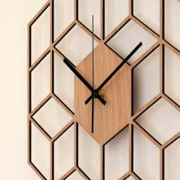 Minimalist Geometric Clock, Cube Inspired Wooden Wall Silent Non Ticking Wood Kitchen - Living Room Bedroom Decor - thumbnail 3