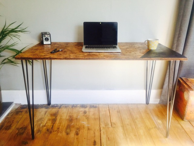 Osb Industrial Desk With Steel Hairpin Legs & Chalk Board Zone - image 1
