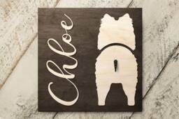 Personalized Pomeranian Dog Leash Holder, Custom Pet Name Wood Sign For Birthday Christmas Gift - thumbnail 1