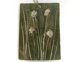 Chive Print. Ceramic Tile Wall Hanging. Symbol Of Strength & Protection. Green Art Decor. Botanical Herb Kitchen - thumbnail 1
