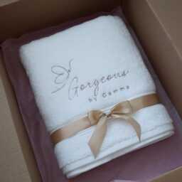 Beauty Salon Logo Towel, Logo Embroidery, Personalised Design, On Towel, Embroidered Towel Uk, Gift For Business Owner - thumbnail 2