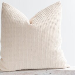 Textured Cotton Throw Pillow, Neutral Woven Farmhouse Cushion, Kapok Insert - thumbnail 2