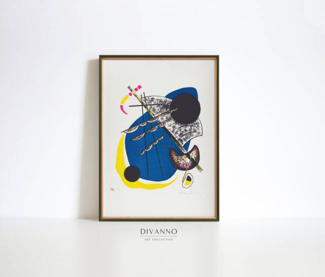 Abstract Blue Wall Art, Kandinsky Small Worlds Art Print, Bauhaus Lithograph Square Exhibition Poster, Geometric Trendy Home Decor, Digital - image 1