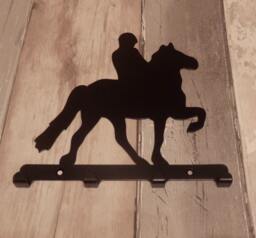 Rider On Prancing Horse Silhouette Key Hook Rack - Metal Wall Art