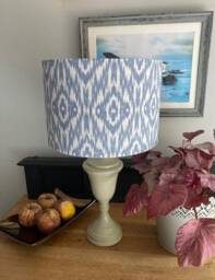 Ikat Blue & Light Grey Luxury Lampshade. Bespoke. Handmade Table Or Pendant Shades in 20cm, 30cm 40cm