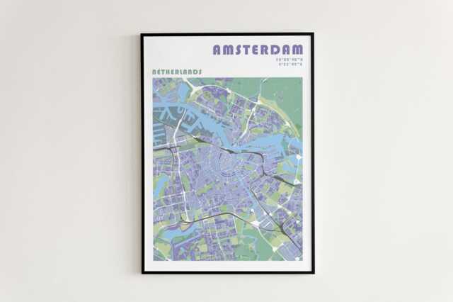 Amsterdam Travel Map Poster - Different Sizes & Frame Options Wall Art - image 1