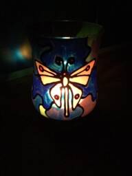 stained Glass Butterfly Candle Holder Hand Painted Light Tea Nightlight Lantern - thumbnail 2