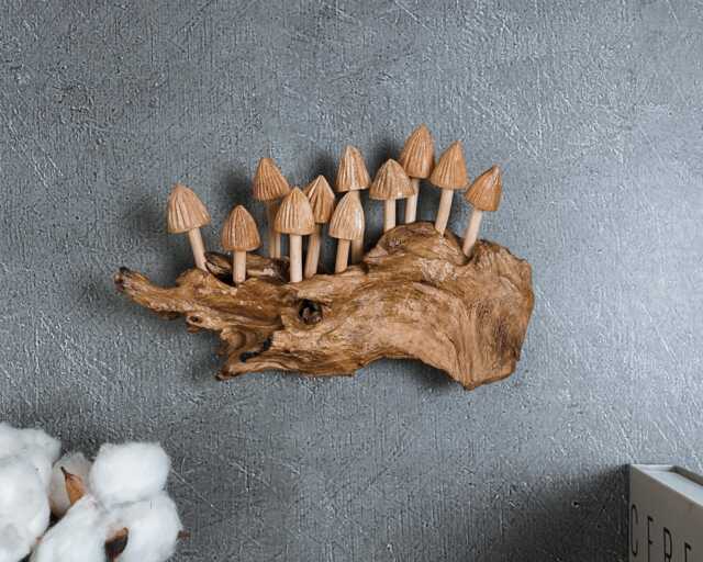 Hand Carved Wooden Mushroom Wall Art 9 - image 1