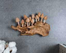 Hand Carved Wooden Mushroom Wall Art 9 - thumbnail 1