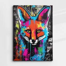 Colorful Fox Graffiti Abstract Oil Painting Splatter Style Wall Art, Framed Canvas Poster Print, Home Kitchen Office Room Decor, Gifts - thumbnail 3