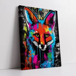 Colorful Fox Graffiti Abstract Oil Painting Splatter Style Wall Art, Framed Canvas Poster Print, Home Kitchen Office Room Decor, Gifts - thumbnail 2