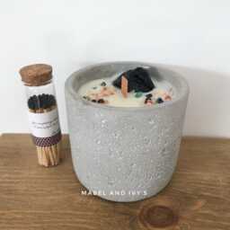 Concrete Pot Crystal Candle - Wood Wick Soy Wax Gift Present 400G
