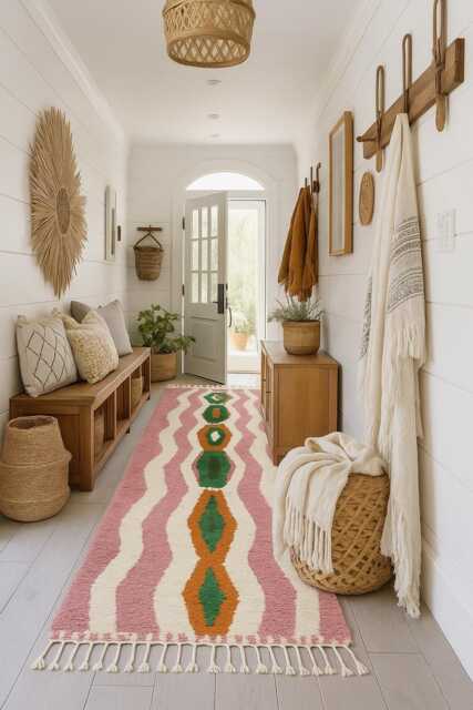 Pink Berber Runner Rug Authentic Moroccan Wool Striped Carpet - image 1