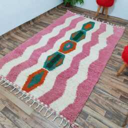 Pink Berber Runner Rug Authentic Moroccan Wool Striped Carpet - thumbnail 3