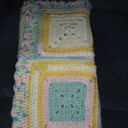 Hand-Crocheted Patchwork Baby Blanket Colorful Shell Border - thumbnail 4