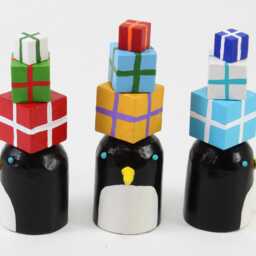 Holiday Penguins With Presents - Christmas Decoration Hanukkah Decor Christmukkah Wood Folk Art Animal Figures - thumbnail 2