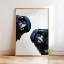 Whimsical Crows Wall Art, Curious Bird Painting, Raven Portrait Art Print, Moody Animal Artwork, Modern Rustic Home Decor, Lover Gift - thumbnail 1