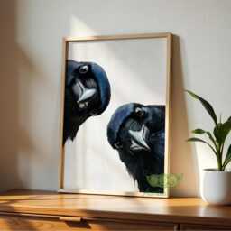 Whimsical Crows Wall Art, Curious Bird Painting, Raven Portrait Art Print, Moody Animal Artwork, Modern Rustic Home Decor, Lover Gift - thumbnail 3