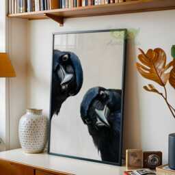 Whimsical Crows Wall Art, Curious Bird Painting, Raven Portrait Art Print, Moody Animal Artwork, Modern Rustic Home Decor, Lover Gift - thumbnail 2
