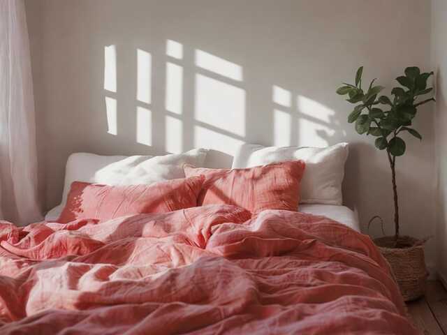 Coral Linen Bedding Set Rustic Duvet Cover & 2 Pillowcases Soft Medium Weight Bedding, Stonewashed Comfort - image 1