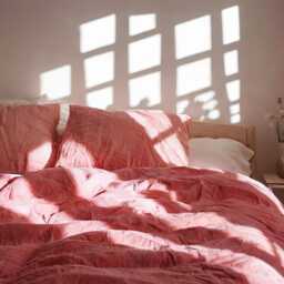 Coral Linen Bedding Set Rustic Duvet Cover & 2 Pillowcases Soft Medium Weight Bedding, Stonewashed Comfort - thumbnail 4
