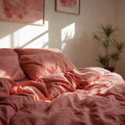 Coral Linen Bedding Set Rustic Duvet Cover & 2 Pillowcases Soft Medium Weight Bedding, Stonewashed Comfort - thumbnail 3