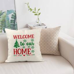 Personalized Christmas Cushion Cover Linen Style Throw Pillow - 40x40 Inches - thumbnail 3