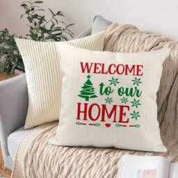 Personalized Christmas Cushion Cover Linen Style Throw Pillow - 40x40 Inches - thumbnail 4