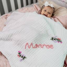 Custom Hand Embroidered Baby Swaddle, Personalized Name Blanket, Floral Blanket, Baby Announcement, Newborn Gift, Baby Shower Gift - thumbnail 2