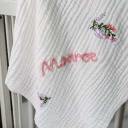 Custom Hand Embroidered Baby Swaddle, Personalized Name Blanket, Floral Blanket, Baby Announcement, Newborn Gift, Baby Shower Gift - thumbnail 3