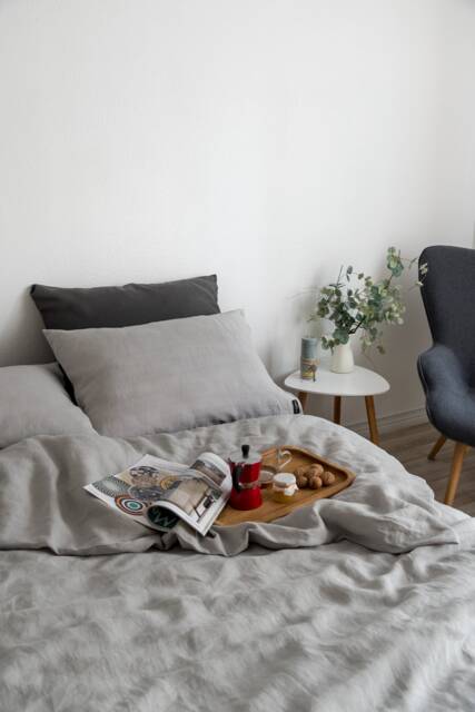 Light Gray Linen Bedding Set, 100% Washed Duvet Cover With Pillowcases - image 1